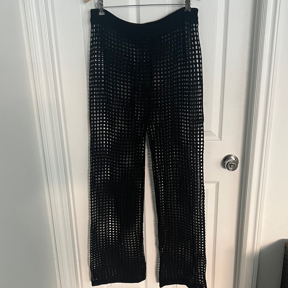 Black Crochet Knit Wide-Leg Pants